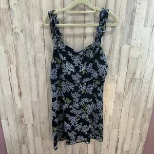 All In Favor Black Blue Floral Flutter Strap Mini Dress Womens Size Medium
